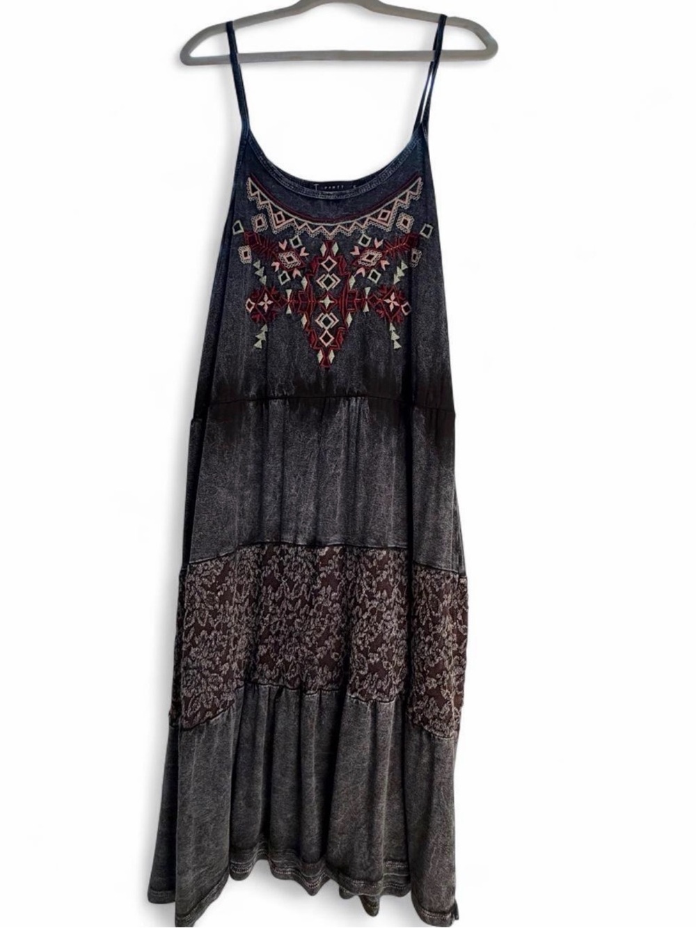 T Party Fashion Black Maxi Dress with Red and Cream Embroidery